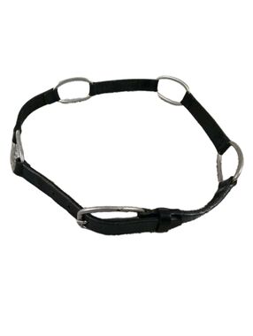 VTG Albatros Genuine Leather Black Belt Made In Italy Metal Oval Details Sz M